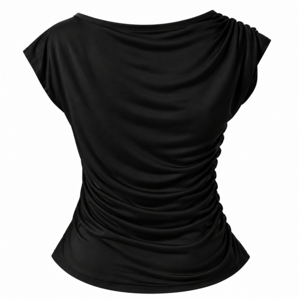 Blusa negra con fruncido asimétrico trasero Blusa negra con fruncido asimétrico trasero