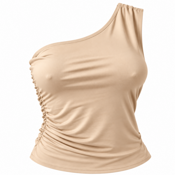 Top beige asimétrico de un solo hombro
