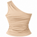 Top beige de un hombro fruncido