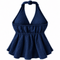 Top halter azul marino con textura floral