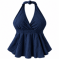 Top halter azul marino con volantes