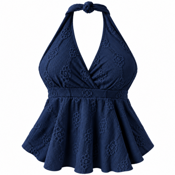 Top halter azul marino con volantes