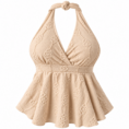 Top halter beige con bordado floral