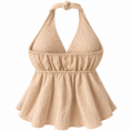 Top halter beige con bordado floral visto por detrás