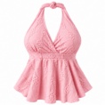 Top halter rosa con flores bordadas