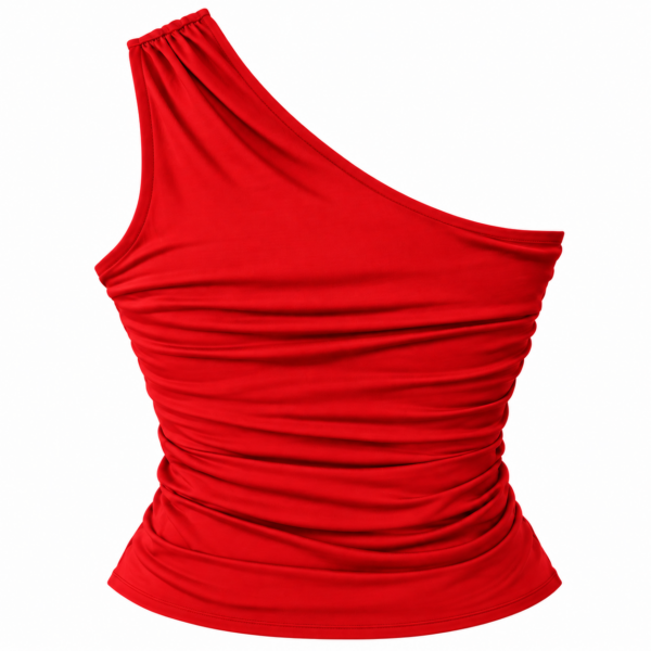 Top rojo de un hombro fruncido