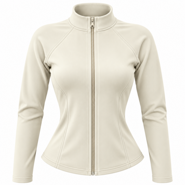Chaqueta crema entallada con cremallera central Chaqueta crema entallada con cremallera central