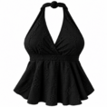 Top halter negro con flores bordadas
