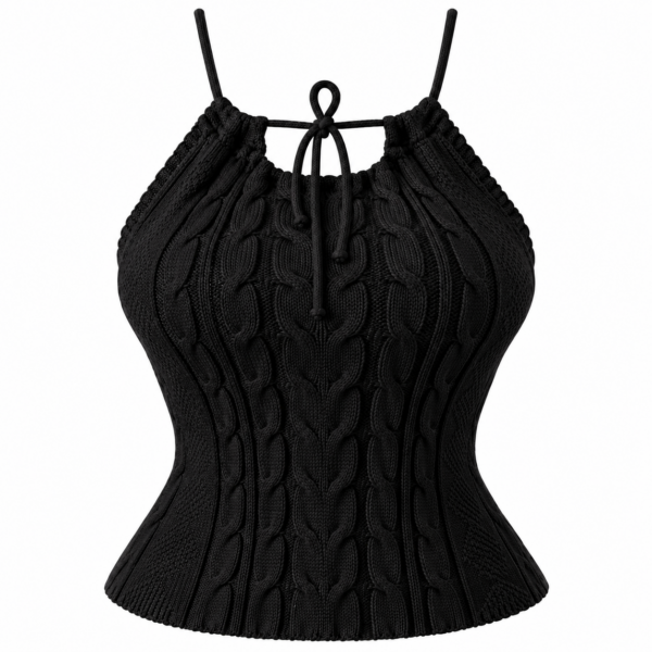 Top halter negro de punto trenzado Top halter negro de punto trenzado