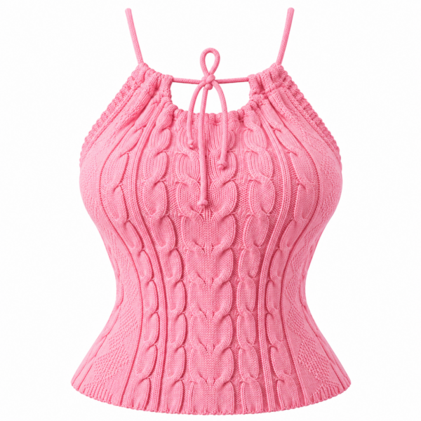 Top rosa de punto con trenzas y cordones Top rosa de punto con trenzas y cordones
